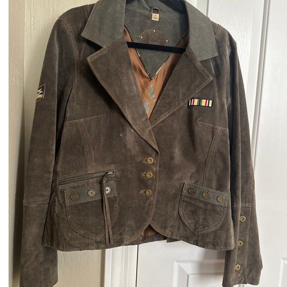 Super Cool Wilsons Leather Suede Military Wings Jacket Large - Picture 2 of 10